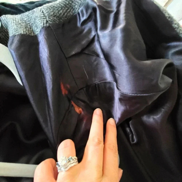 80's Vintage Karen, Charcoal Herringbone, Wool, Double Breasted, Car Coat Sz 14 - Picture 12 of 12